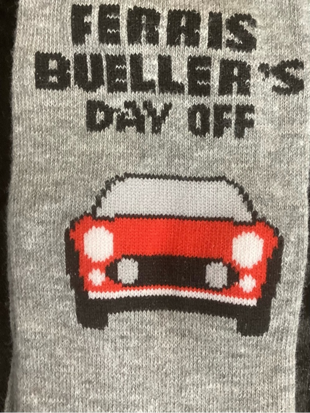 Ferris Bueller's Day Off Gray Socks with Red Car Graphic 6.5-12